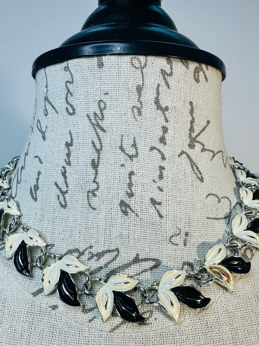 Signed Black and Cream Leaf Link Necklace - Women Jewelry